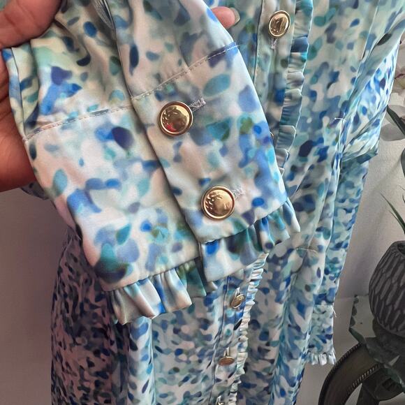 Zara Mini Satin Multicolor Button Down  Dress Large Long Sleeve Women's Size Lg - Picture 6 of 7